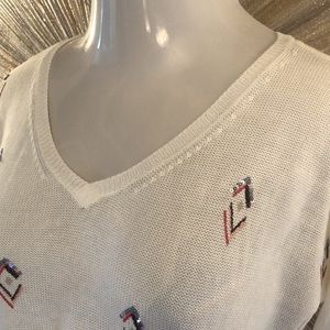 WHITE HOUSE BLACK MARKET EMBELLISHED PULL OVER VNECK ECRU SWEATER